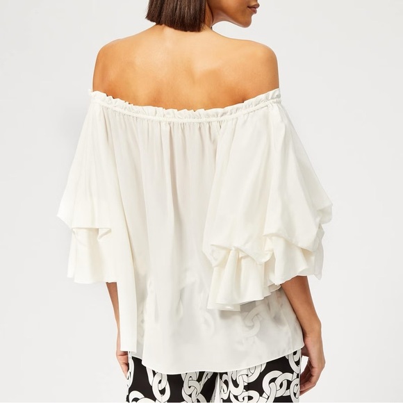 Diane Von Furstenburg Ivory Georganne Top Silk Blouse Off the Shoulder - Picture 2 of 6